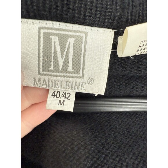 VINTAGE MADELEINE Black Angora Blend Cardigan Sweater Gold Sequins Womens MEDIUM - Picture 8 of 11
